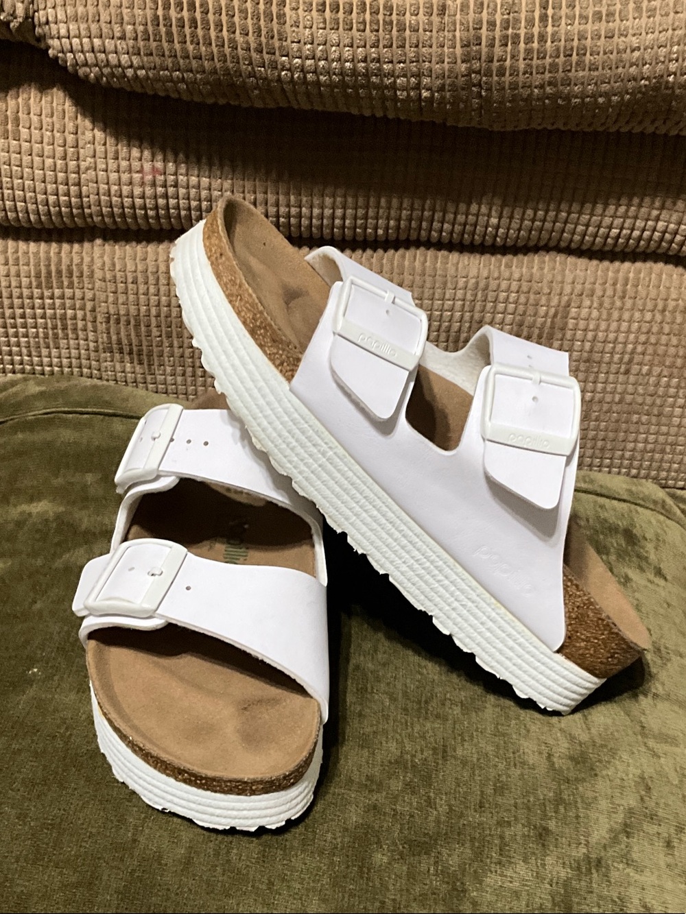 Papillio White Double-Buckle Platform Slide Sandals - Picture 3 of 12